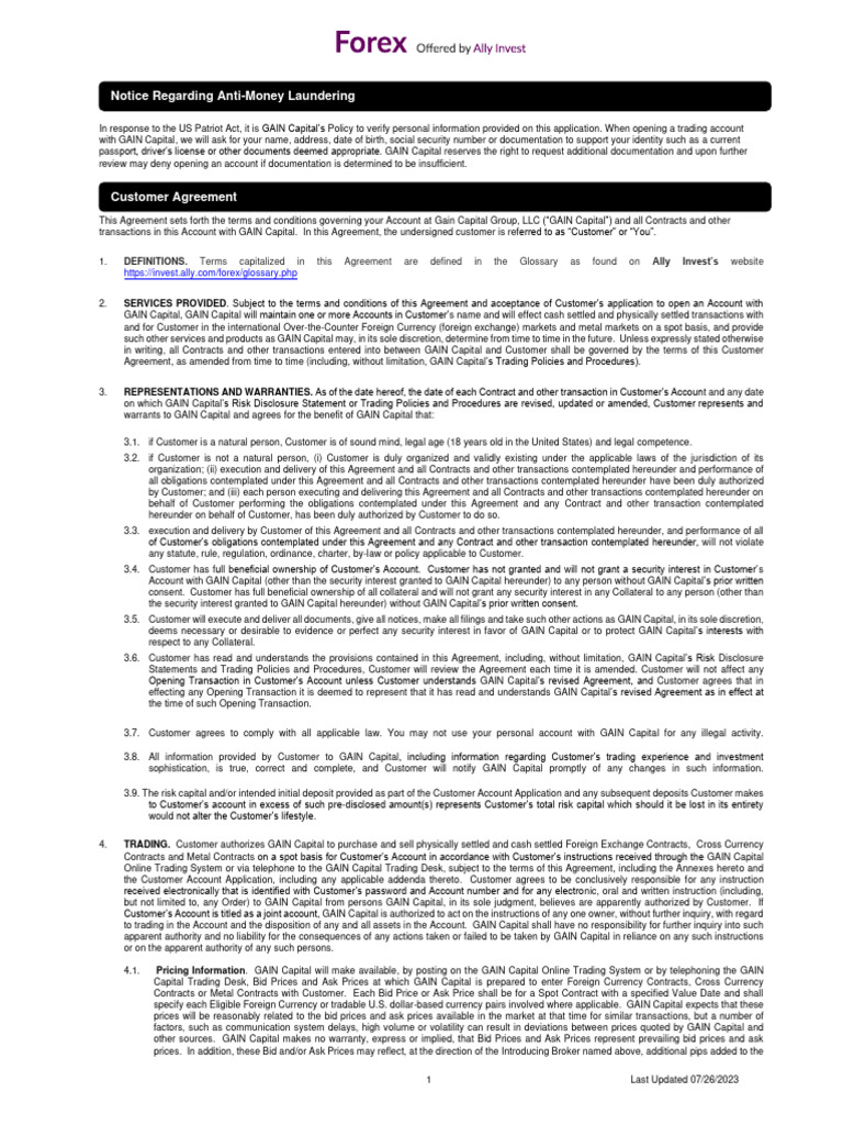 Forex Customer Agreement | PDF | Margin (Finance) | Foreign Exchange Market