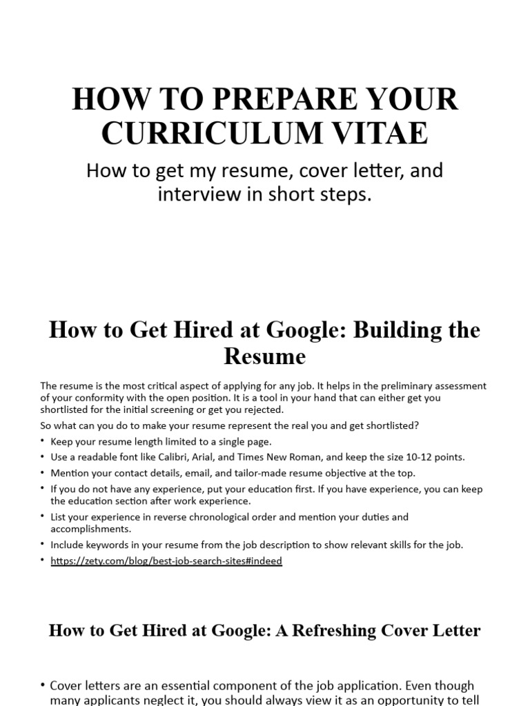 How To Prepare Your Curriculum Vitae | PDF