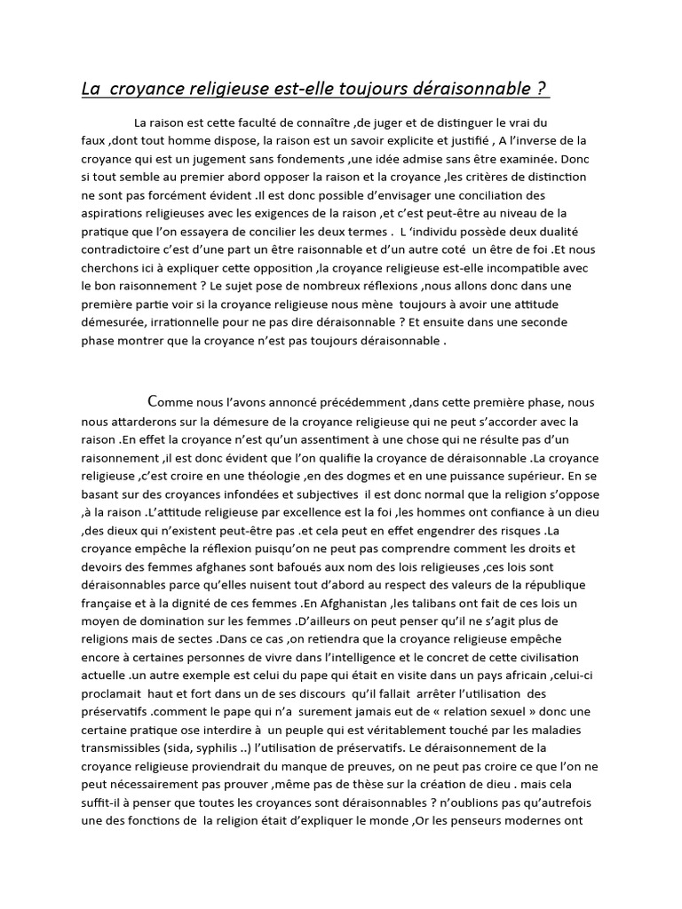 Croyance religieuse : raison et déraison | PDF | Raison | Dieu