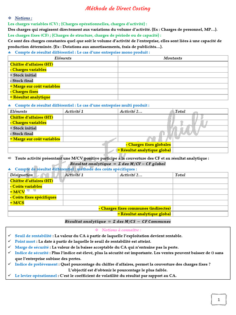 Méthode de Direct Costing expliquée | PDF | Inventaire | Business