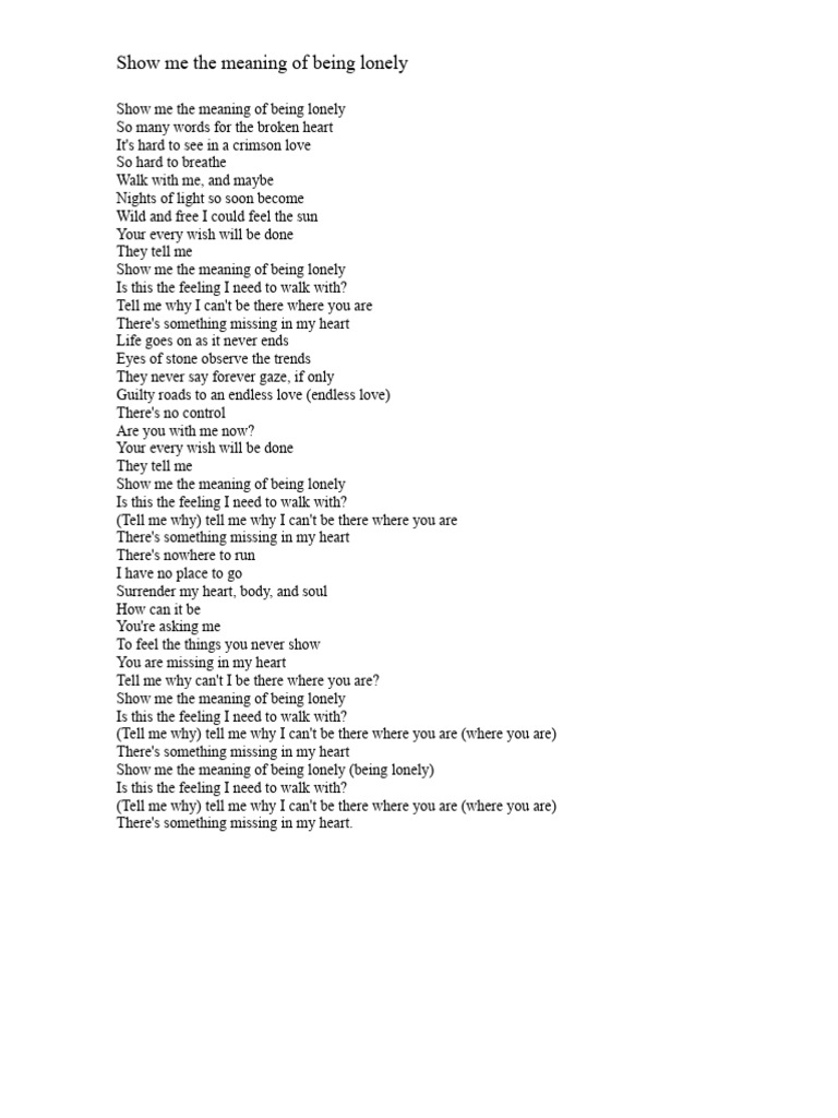 Show me the meaning of being lonely pdf