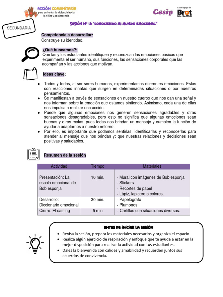Explorando Emociones en Secundaria | PDF | Las emociones | Sentidos
