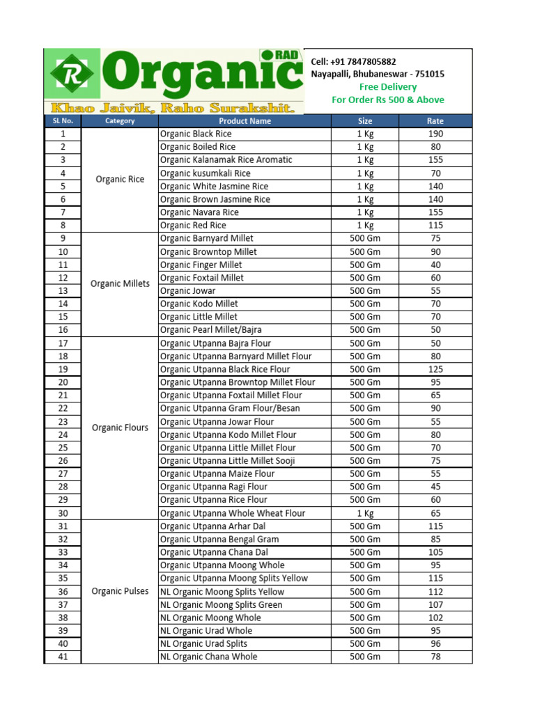 RAD Organic Catalogue PDF