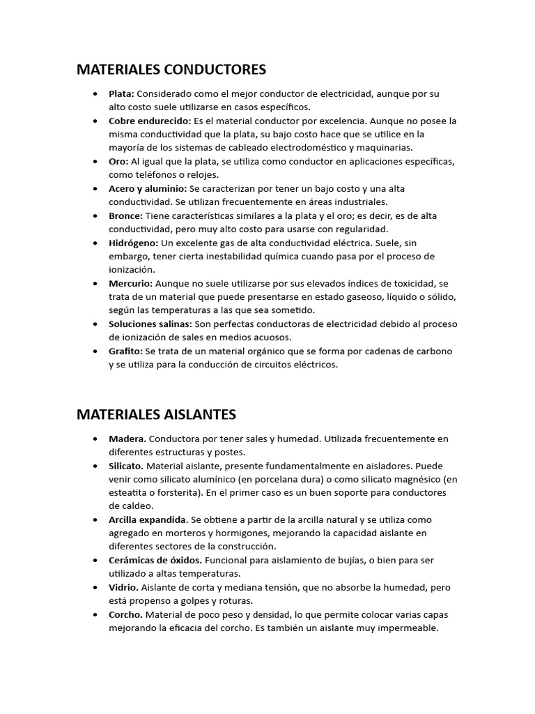 Materiales Conductores y Aislantes | PDF | Tecnología