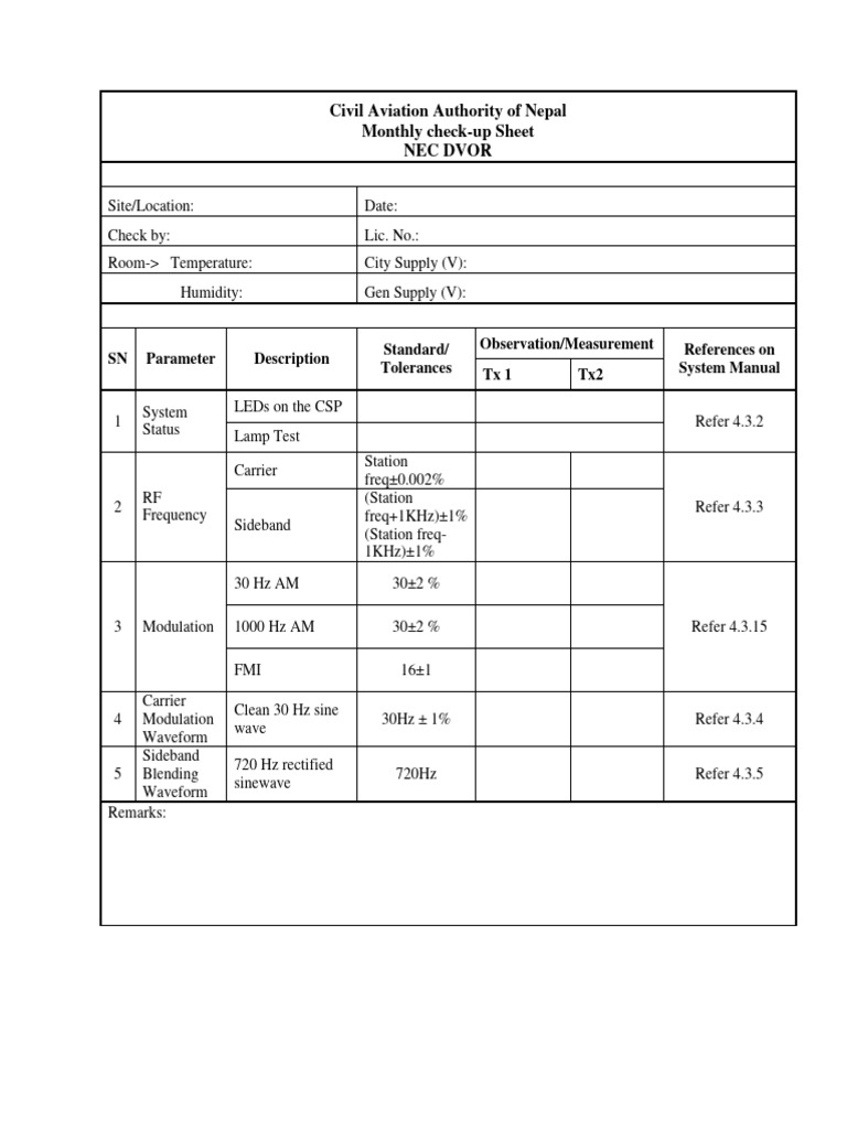 DVOR Maintenance Checklists | PDF | Electricity | Telecommunications