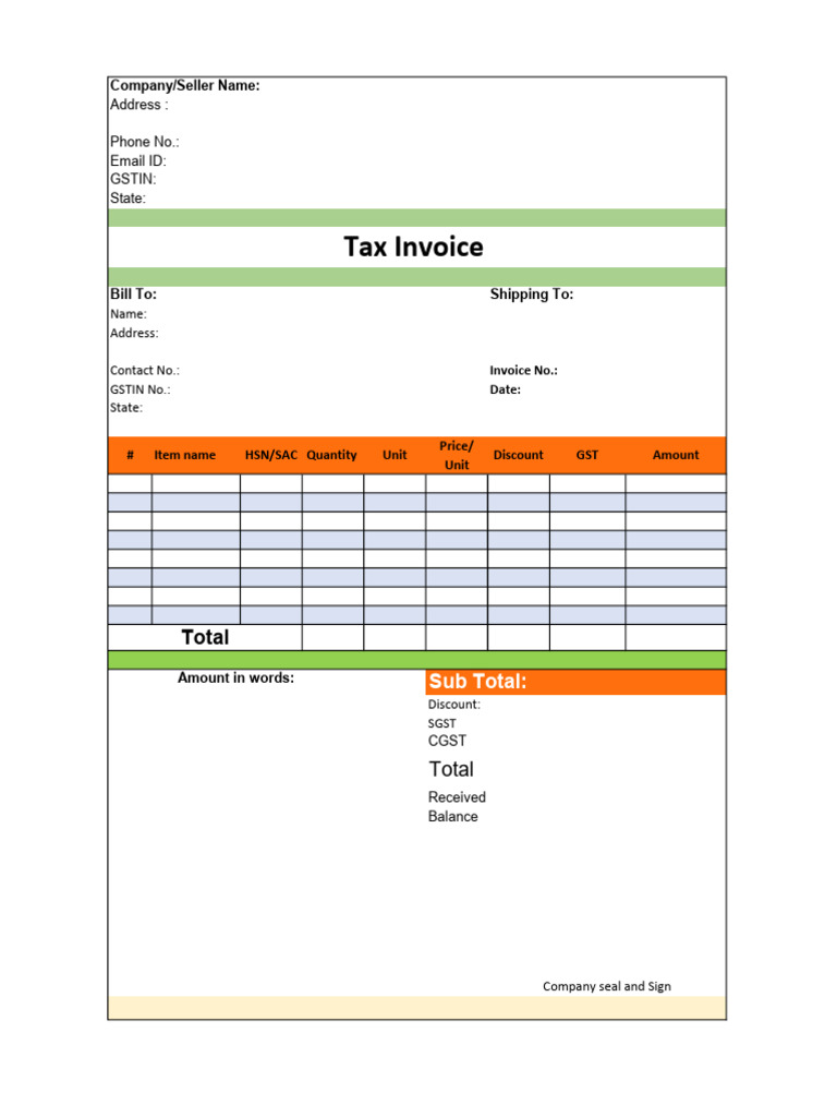 GST-Compliant Bill Format Template | PDF