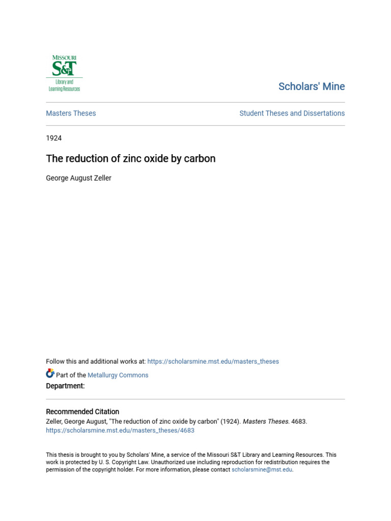 The Reduction of Zinc Oxide by Carbon | PDF | Redox | Zinc