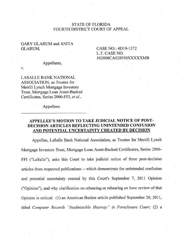 Glarum Fla Motion To Take Judicial Notice