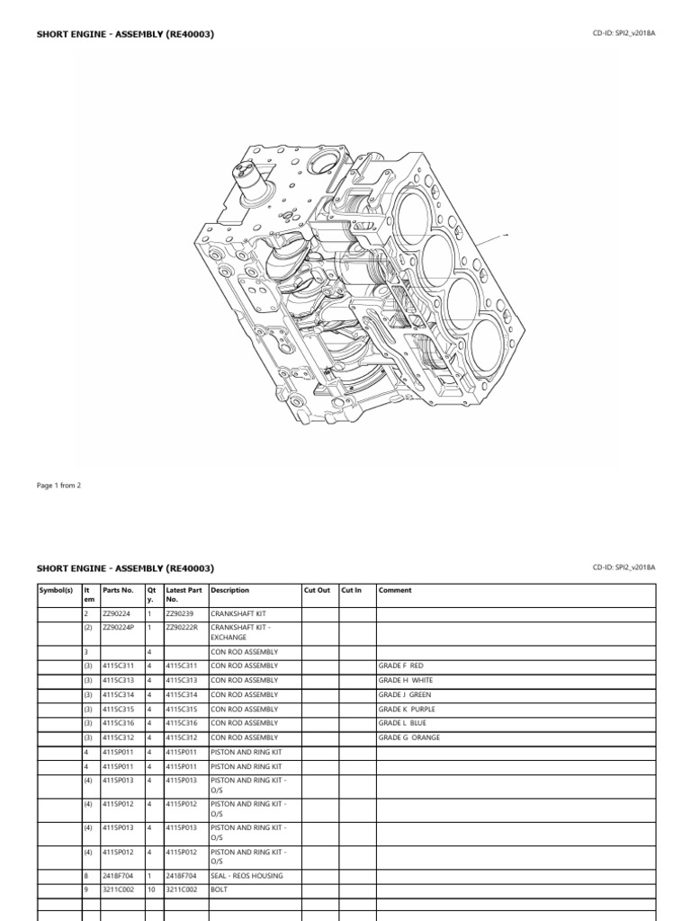 Short Engine Assembly Parts List | PDF | Piston | Manufactured Goods