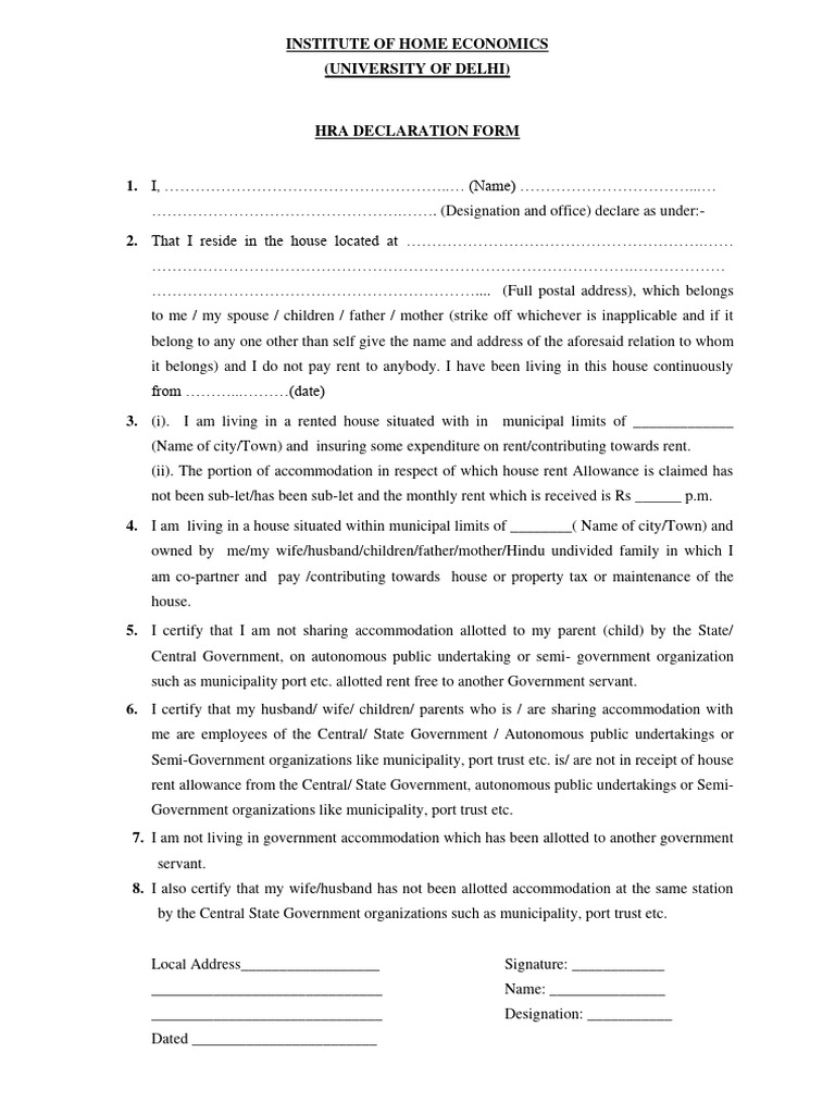 HRA Declaration Form for Employees | PDF | Politics