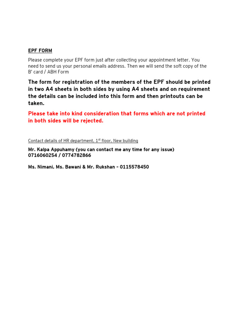 EPF B' Card and ABH Form Instructions | PDF