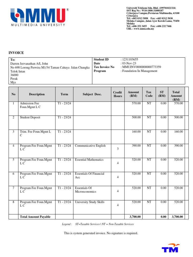 Student Invoice Pdf Financial Services Government Finances