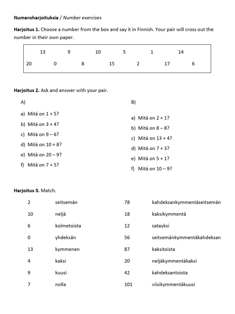 number exercises for kids pdf