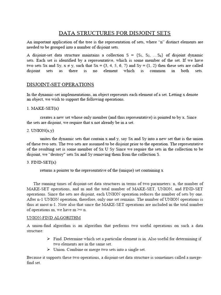 Data Structures For Disjoint Sets - 1.PDF Unit 4 | PDF | Mathematical ...