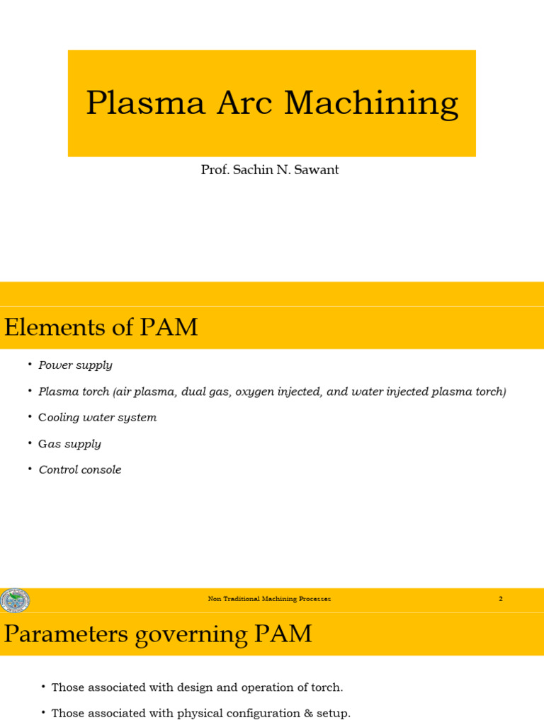 Plasma Arc Machining Lect 2 PDF Electric Arc Plasma (Physics)