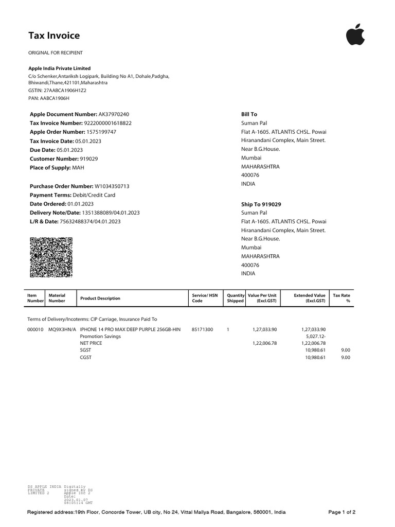 Invoice iPhone 14 Pro Max PDF Invoice Economies