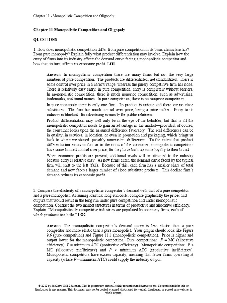 Monopolistic Competition vs. Oligopoly | PDF | Monopoly | Oligopoly