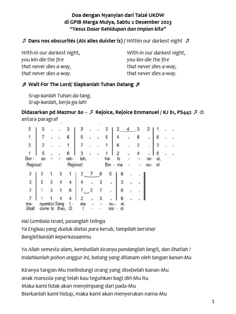 Ibadah Doa Taizé Advent 2023 | PDF