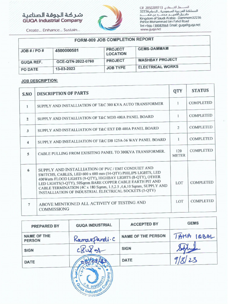 Job completion reports pdf
