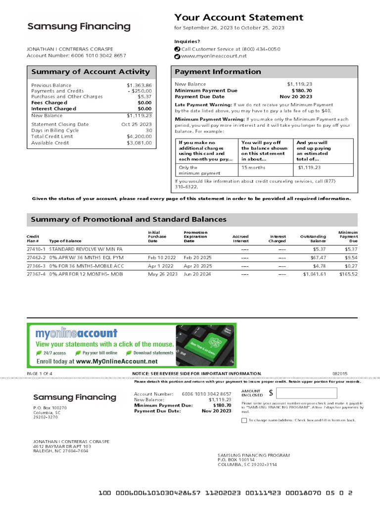 Samsung Financing Account Statement | PDF | Credit Card | Trade
