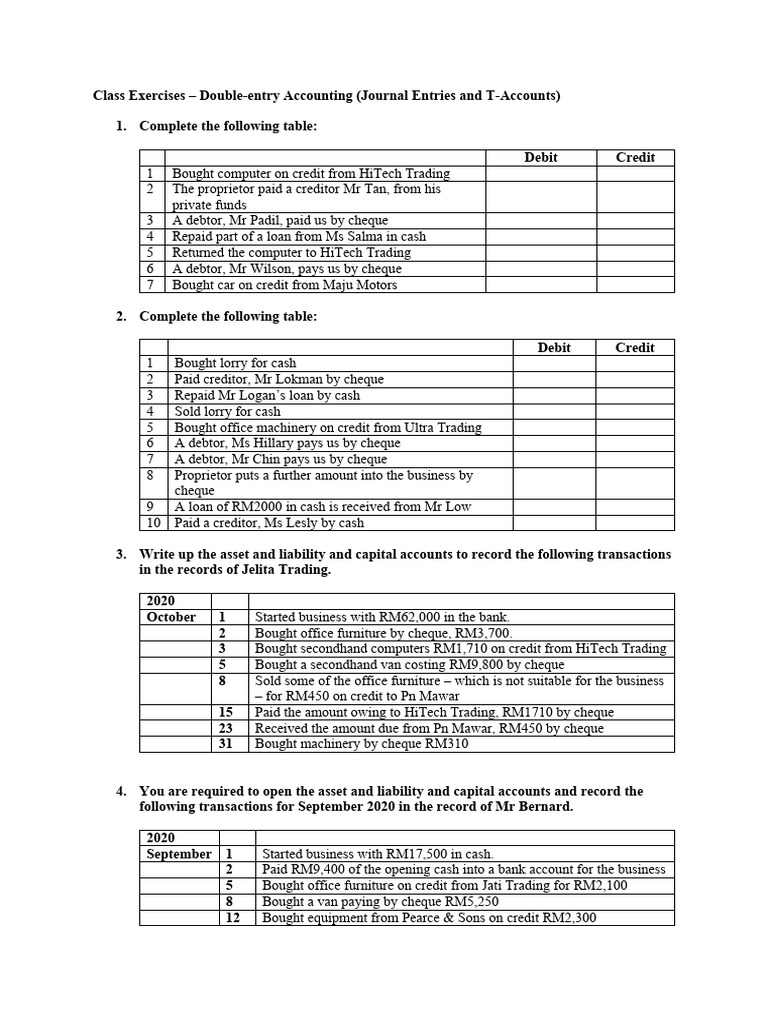 class-exercises-double-entry-pdf-debits-and-credits-banking