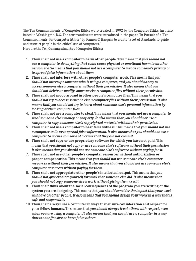What Are The Ten Commandments of Computer Ethics That Were Created in ...