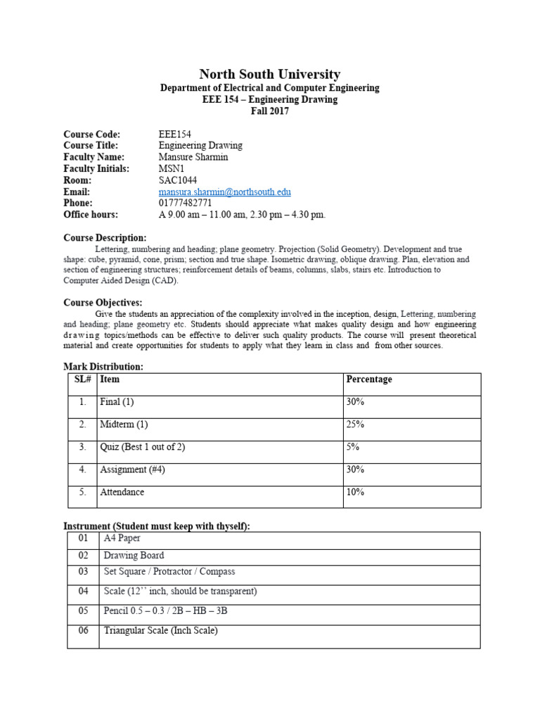 EEE 154 Course Outline: Engineering Drawing | PDF | Art