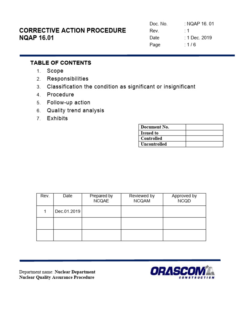 NQAP-16.01 Corrective Action Procedure | PDF | Quality Assurance | Audit