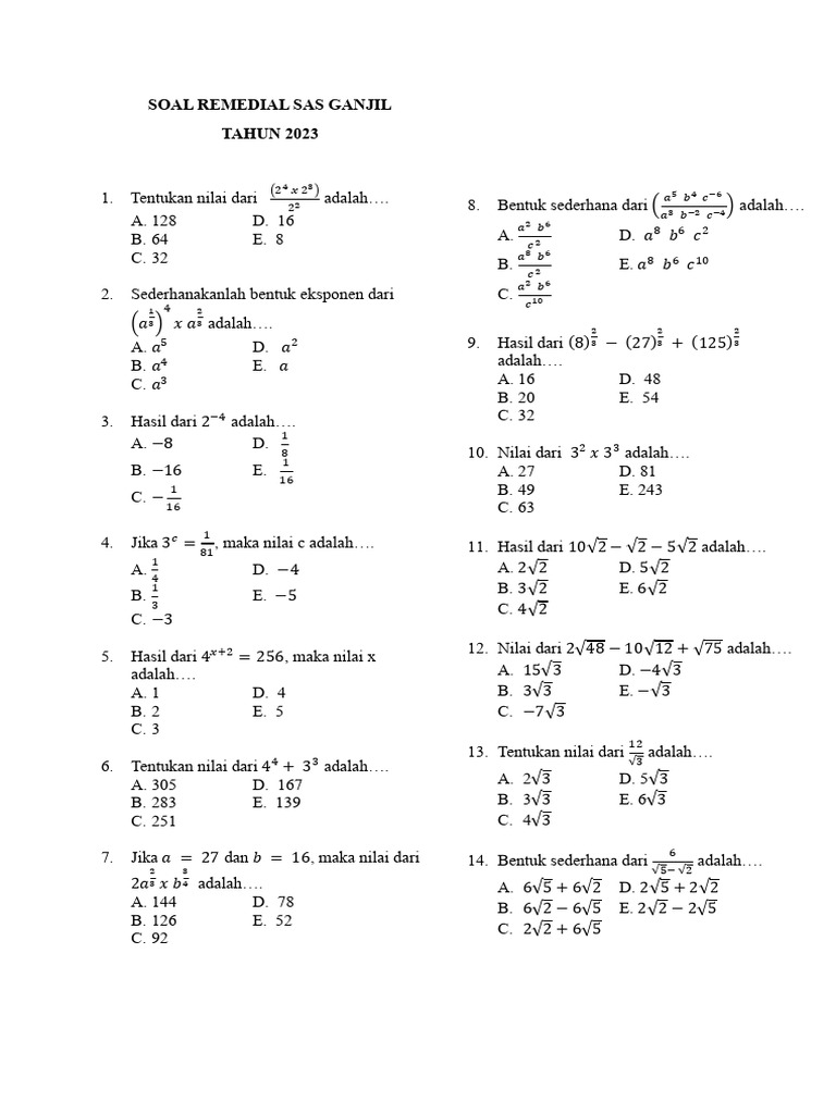 Soal Remidial Sas K10 Kumer 2023 | PDF
