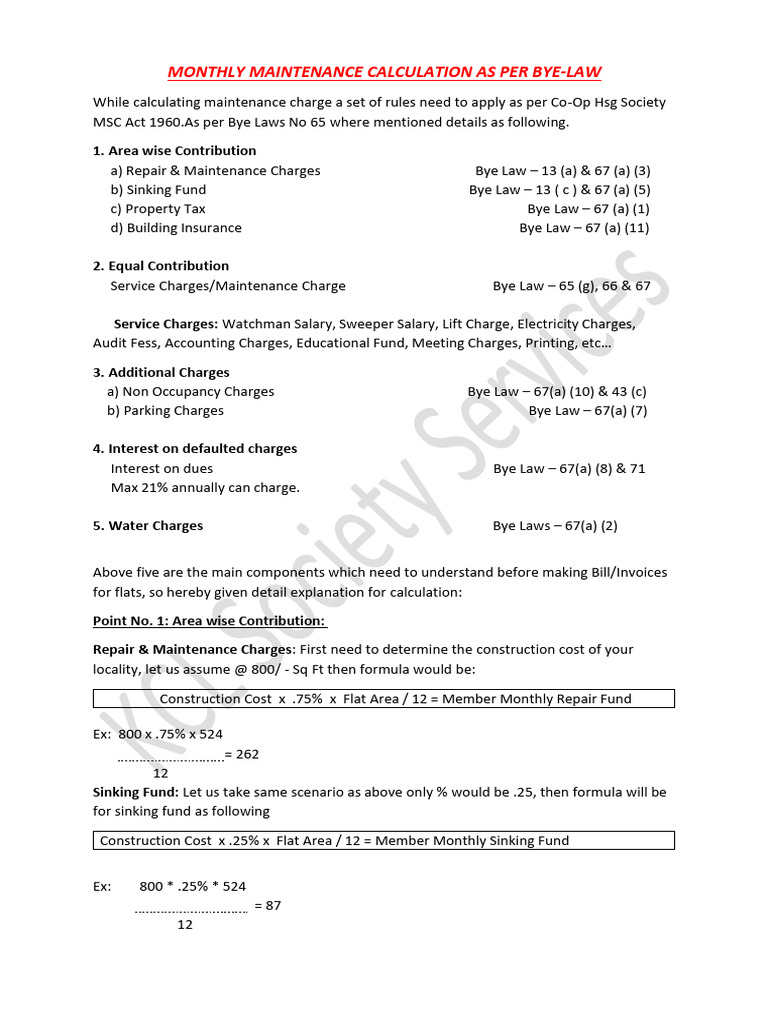 Maharashtra Society Maintenance Charges | PDF | Interest | Fee