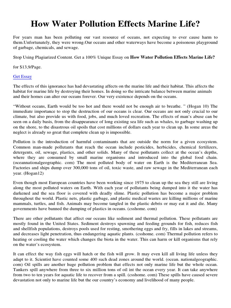 Impact of Water Pollution on Marine Life | PDF | Water Pollution | Oceans
