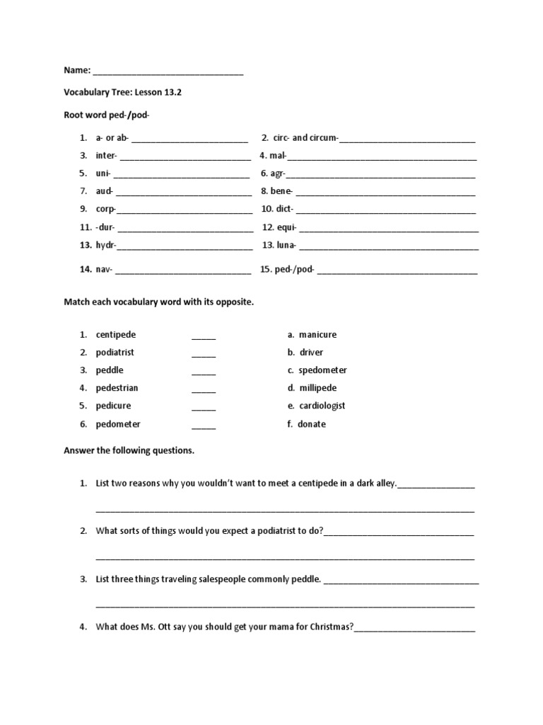 Ped Root Word Lessons and Test PDF