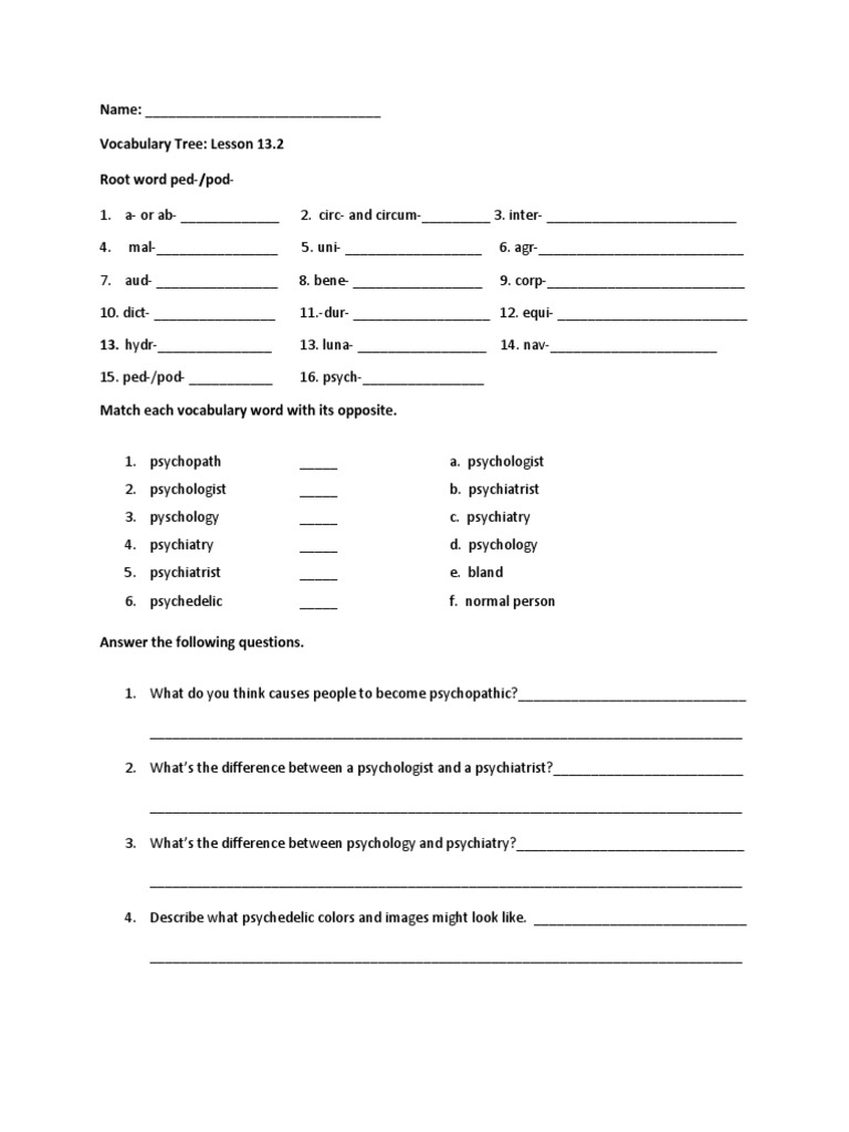 Psych Root Word Lessons And Test PDF