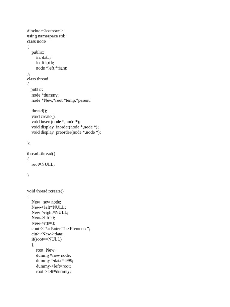 Threaded Binary Tree Implementation | PDF | Computer Programming ...