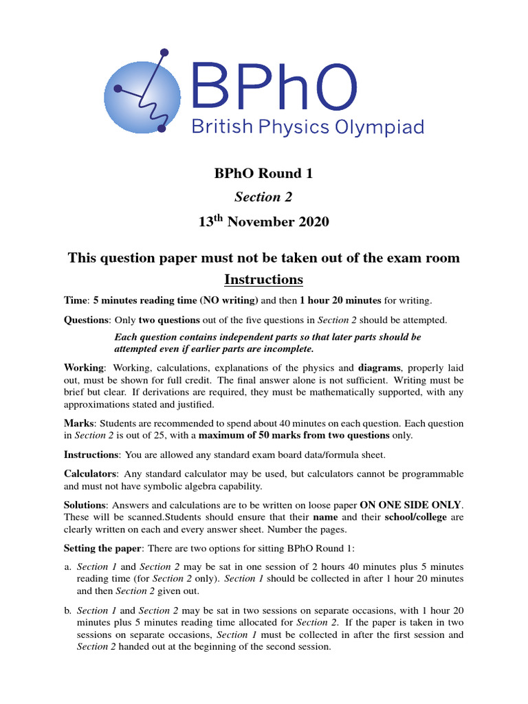 BPhO Round 1 Section 2 Exam Paper | PDF | Technology & Engineering