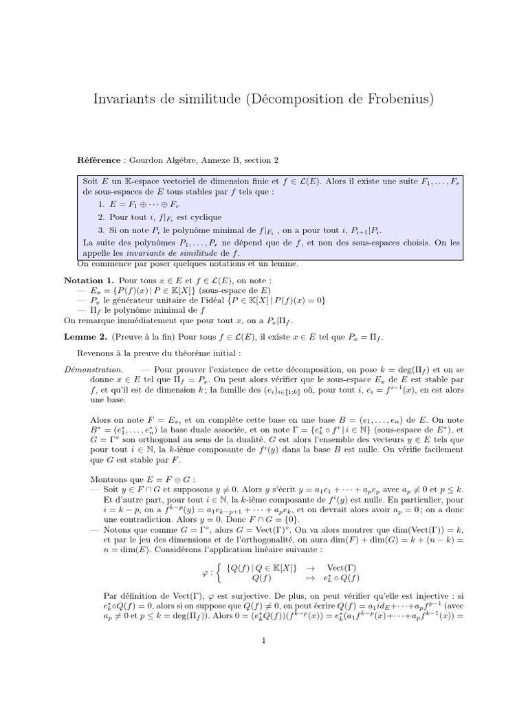 Invariants de Similitude et Décomposition | PDF | Concepts ...