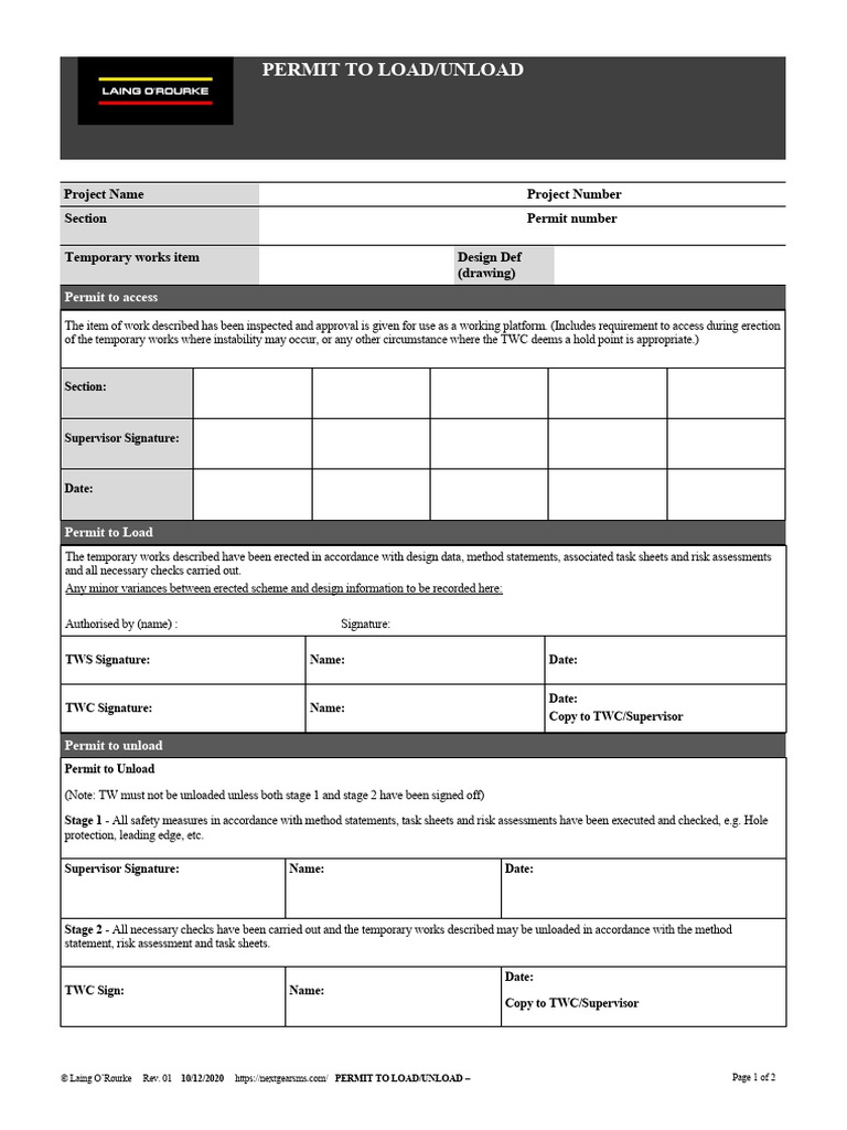 Permit To Load Unload | PDF | Safety