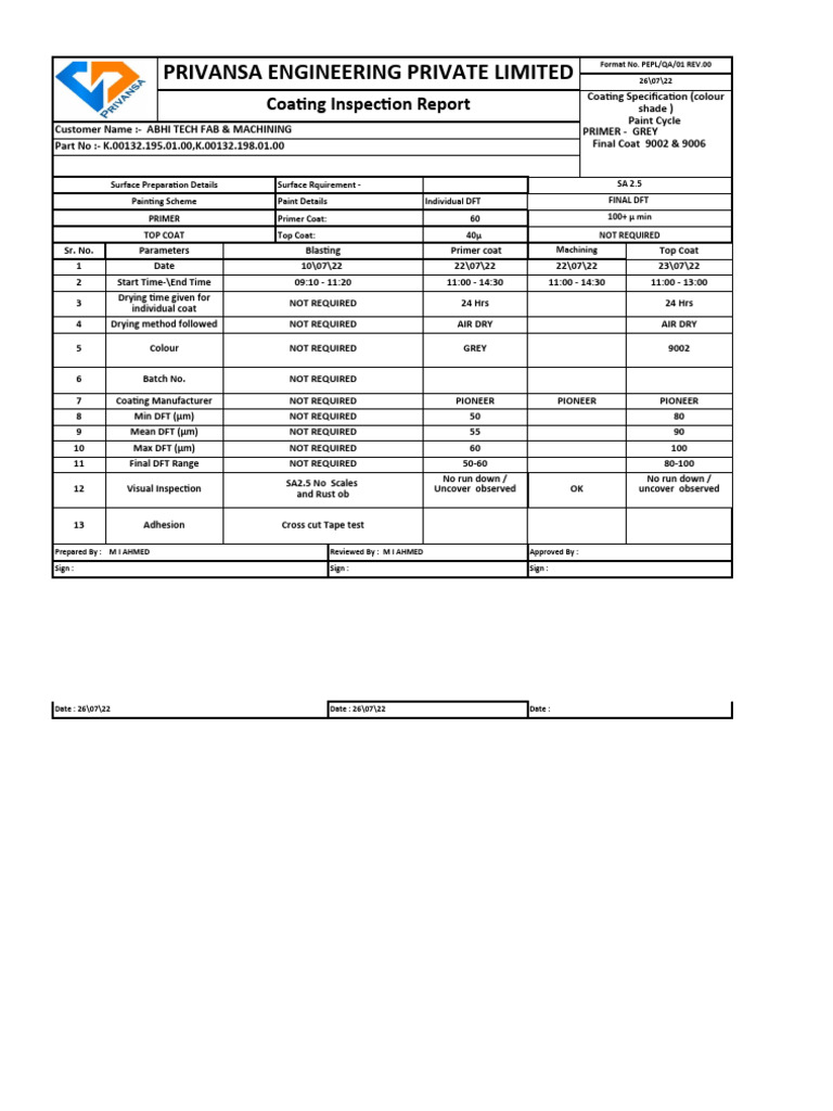 Coating Inspection Reports Overview | PDF