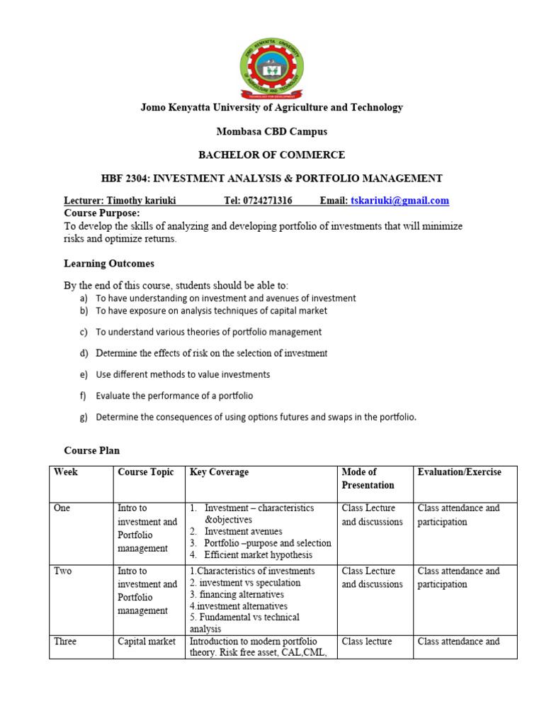 Investment Analysis Course Overview | PDF | Finance & Money Management ...