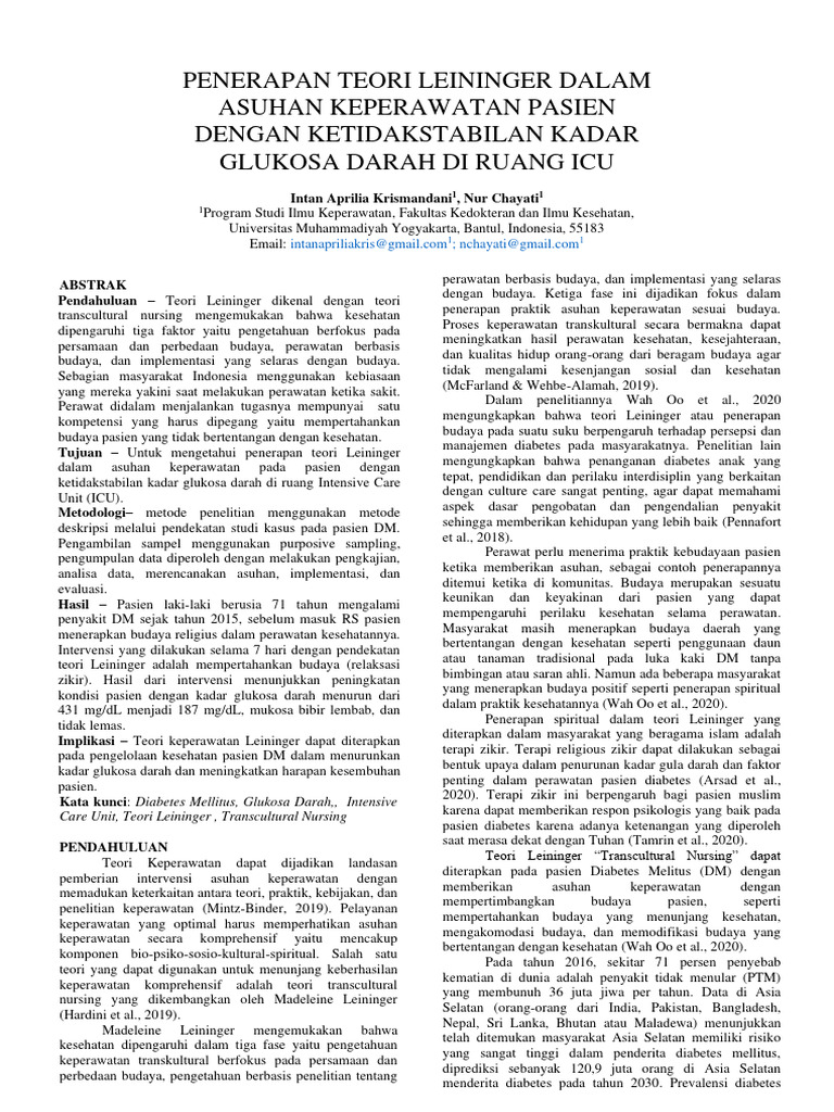 Application of leininger theory in nursing care of patients with blood