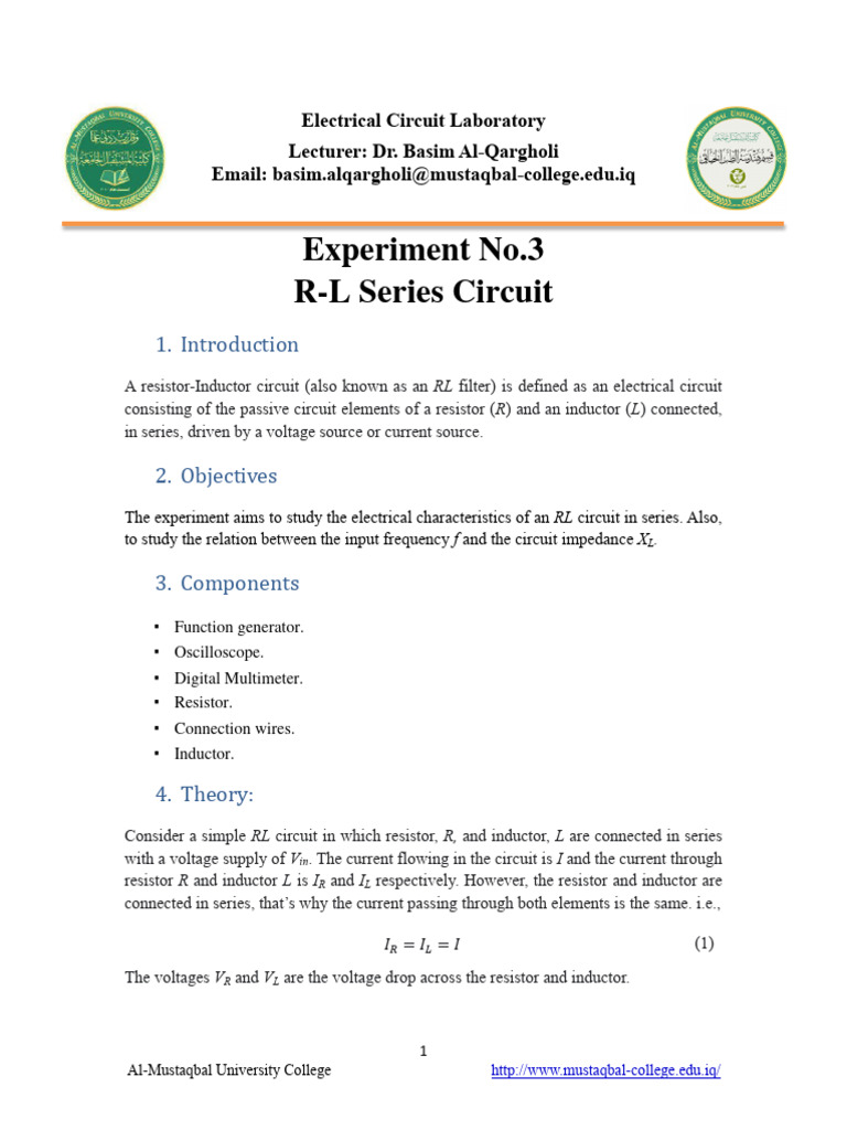 RL Series Circuit Experiment Guide | PDF