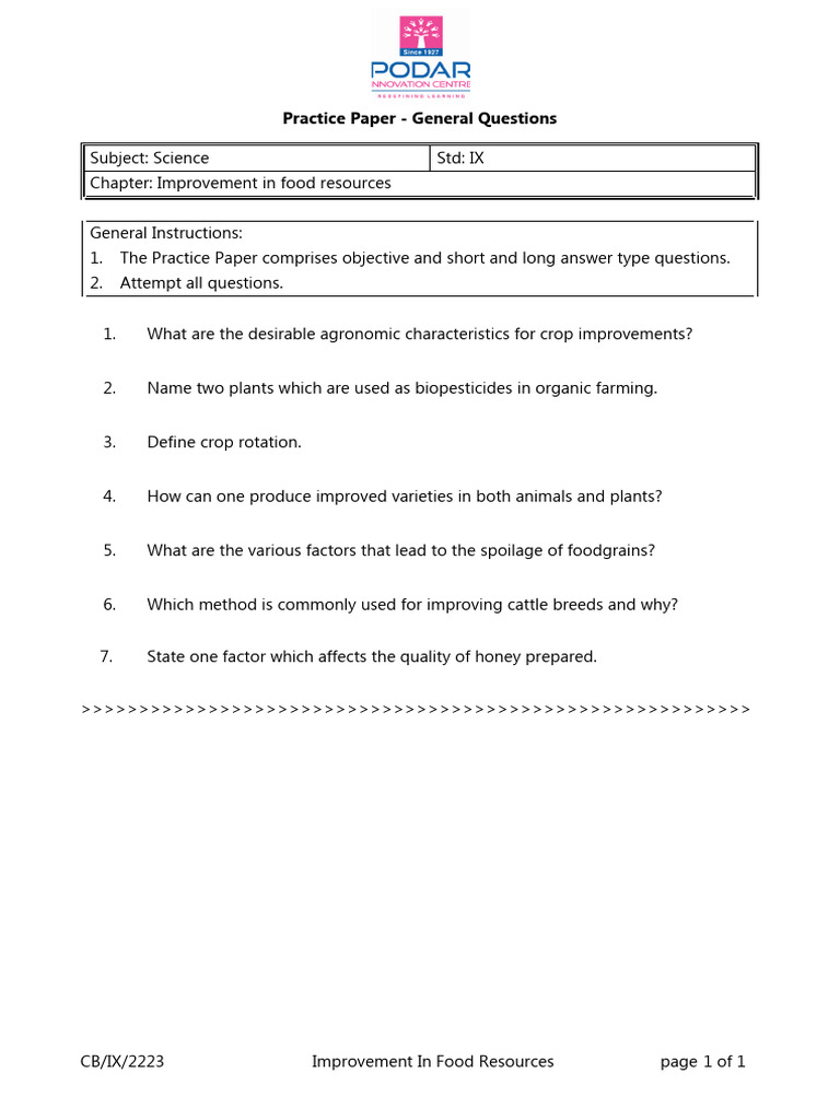 Cb ix sci ch 15 improvement in food resources general qs pdf