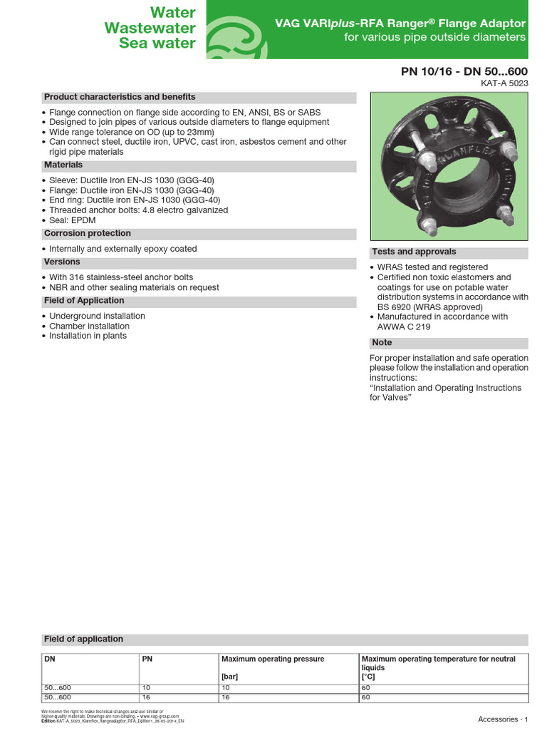 KATA 5023 Klamflex VARIplusRFA Flangeadaptor Edition01 28052014 EN