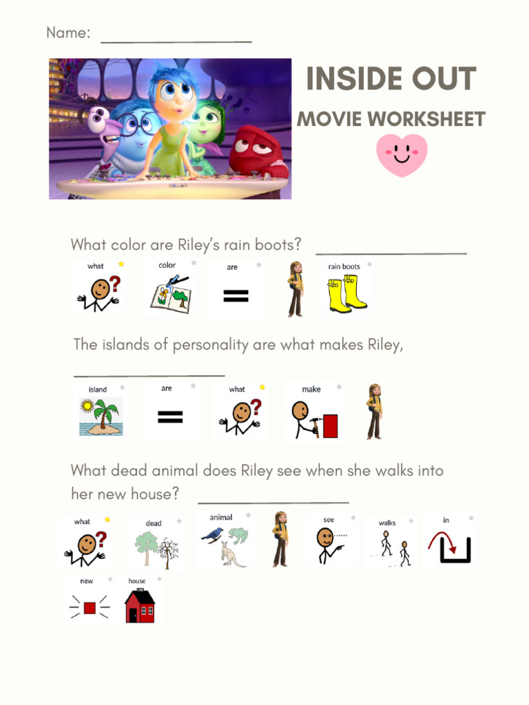 Inside Out Movie Worksheet PDF