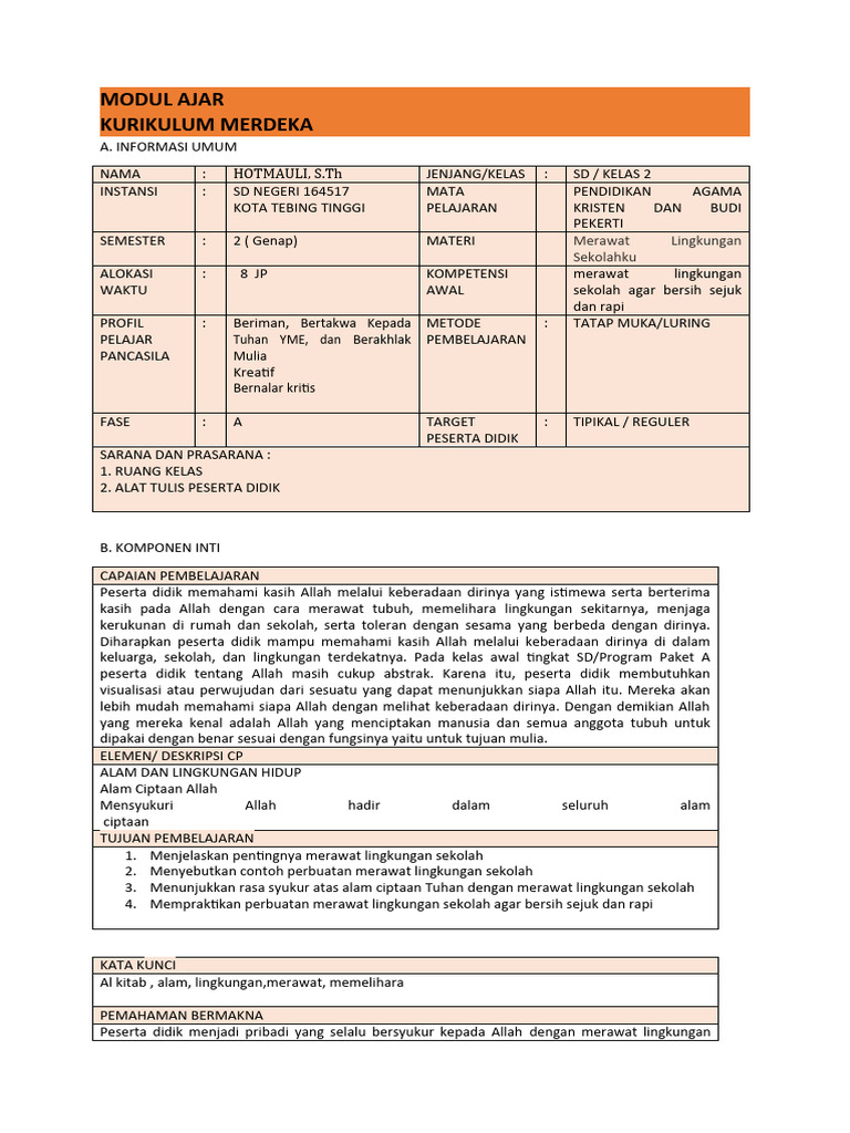 Modul Ajar Pendidikan Agama Kristen SD | PDF | Sains & Matematika