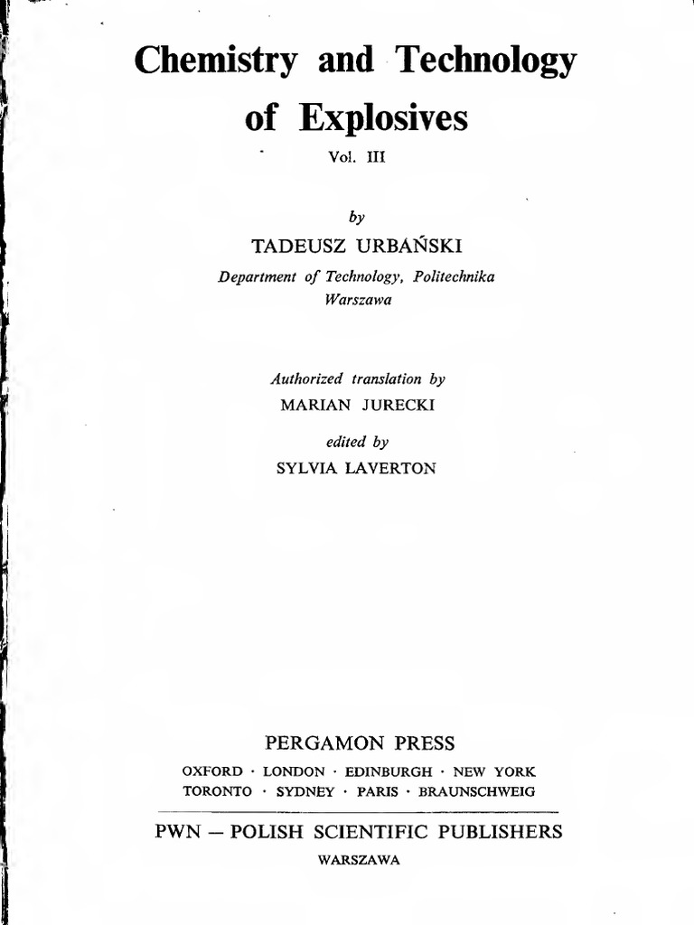 Chemistry and Technology of Explosives Vol 3 Urbanski Text | PDF | Rocket Propellant | Nitric Acid