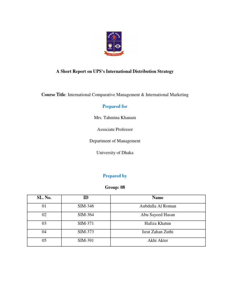 Group 8 A Short Report On UPS International Distribution Strategy | PDF