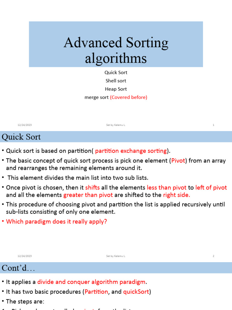 Ch2 Part III-Advanced Sorting Algorithms | PDF