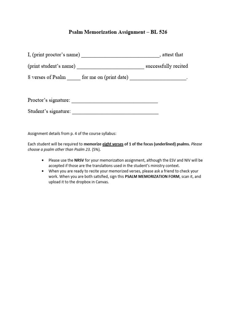 Psalm Memorization for Students | PDF