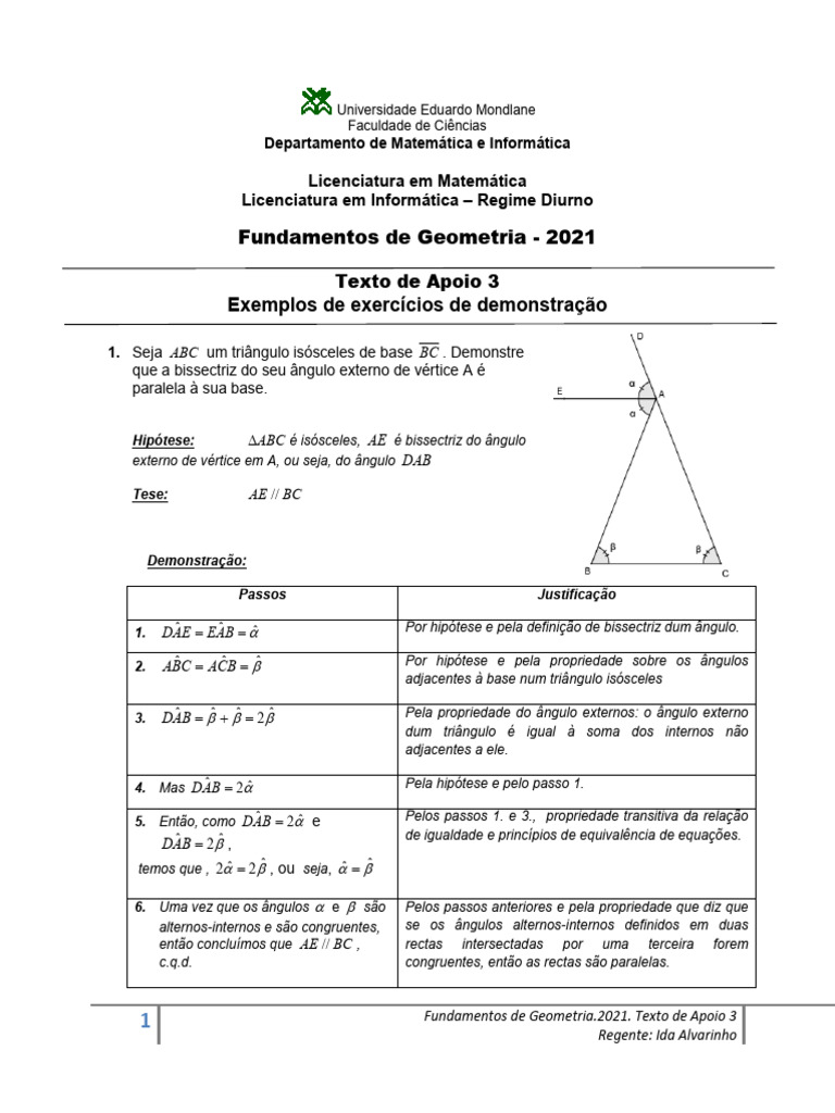 Exercícios de Demonstração em Geometria | PDF | Triângulo | Euclides, image size:768x1024